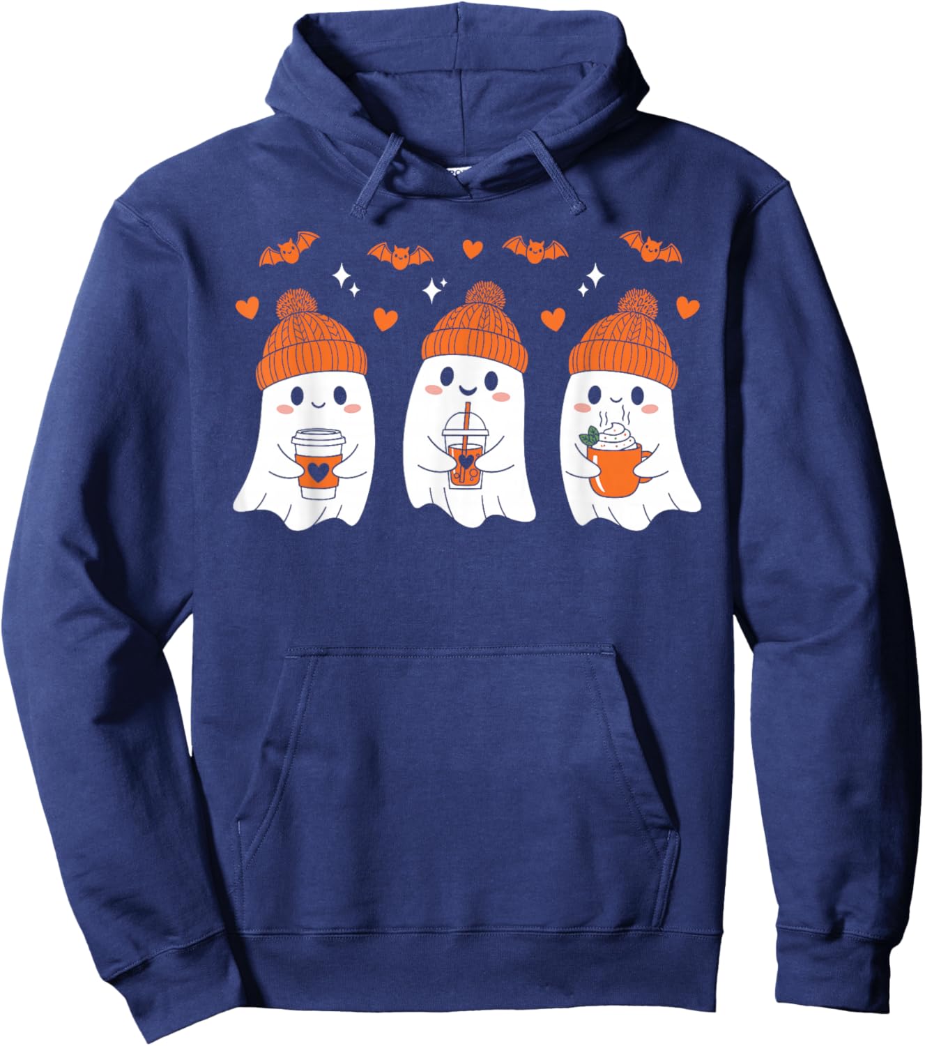 Ghost Drinking Coffee Funny Halloween Costume Coffee Lover Hoodie - Hoodie | Navy