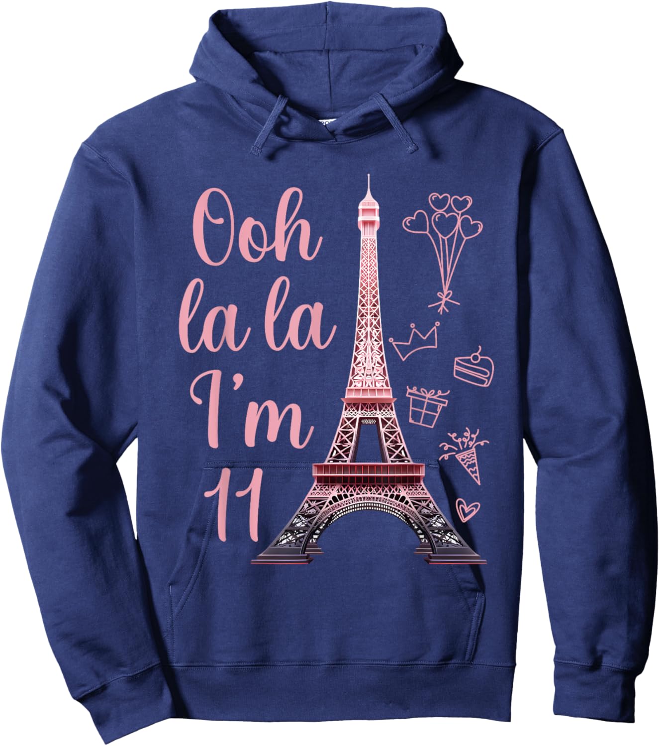 Paris 11th Birthday Eiffel Tower 11 Years Old Cute Girl Hoodie - Hoodie | Navy