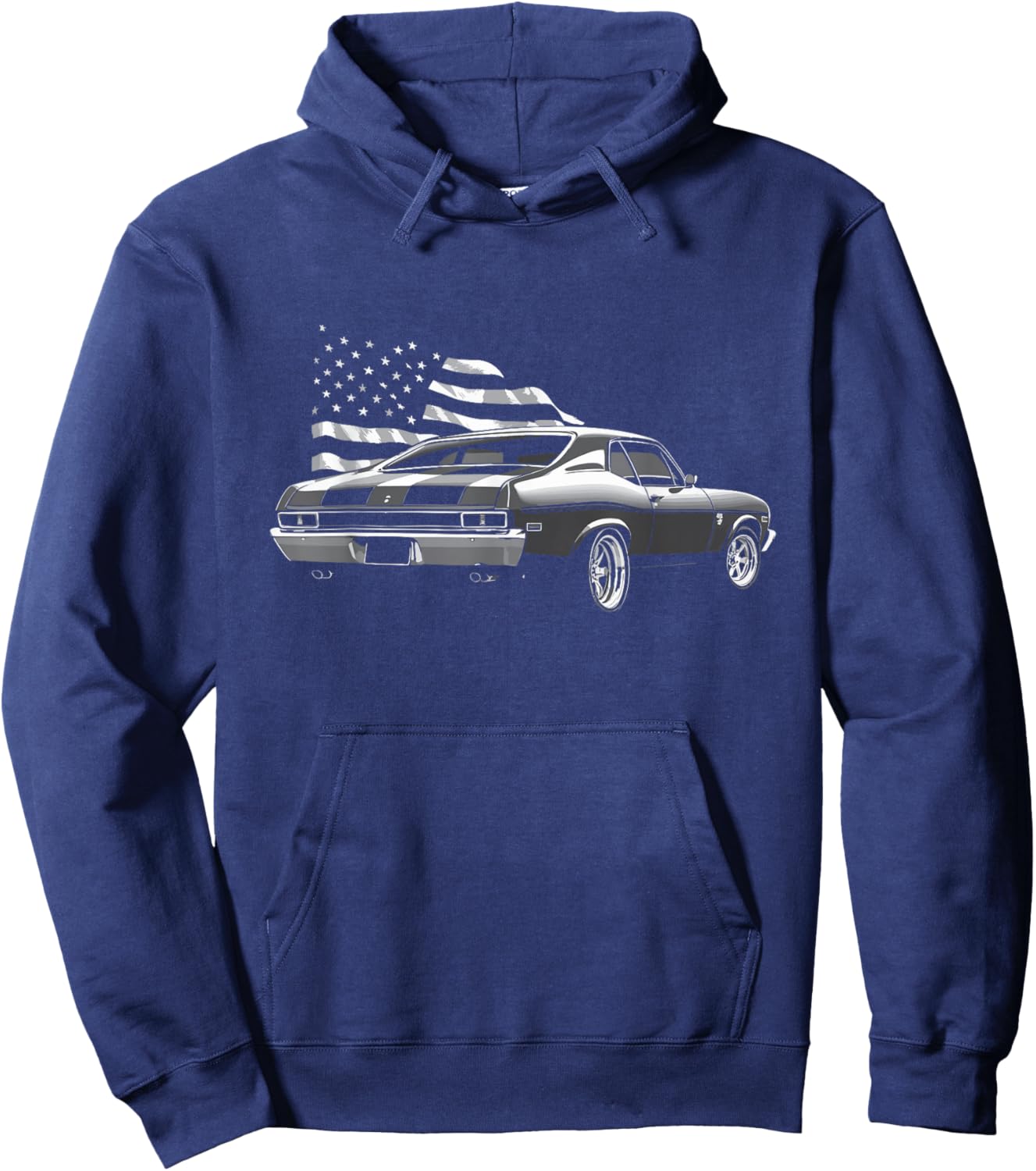 1972 72 Nova USA Flag Rear View Muscle Car Classic Nova SS Hoodie - Hoodie | Navy