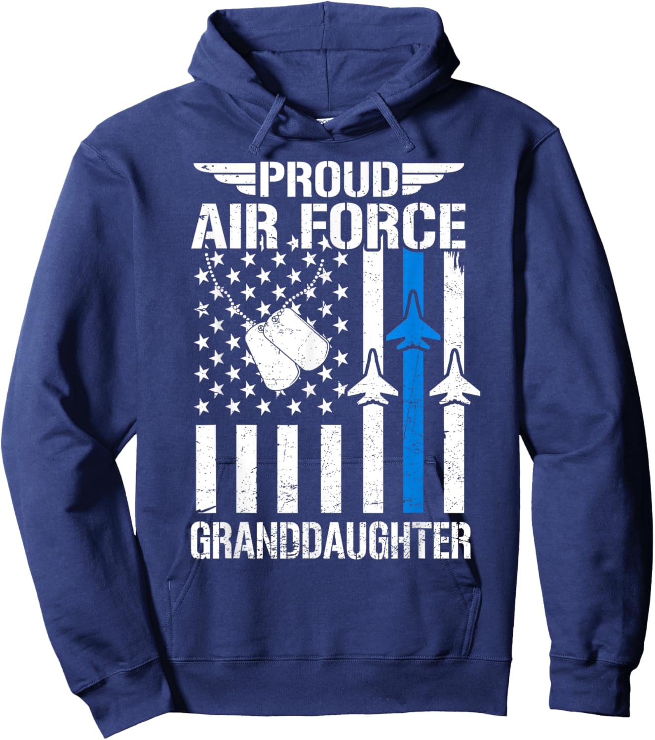 Proud US Air Force Granddaughter USAF Veteran Flag American Hoodie - Hoodie | Navy