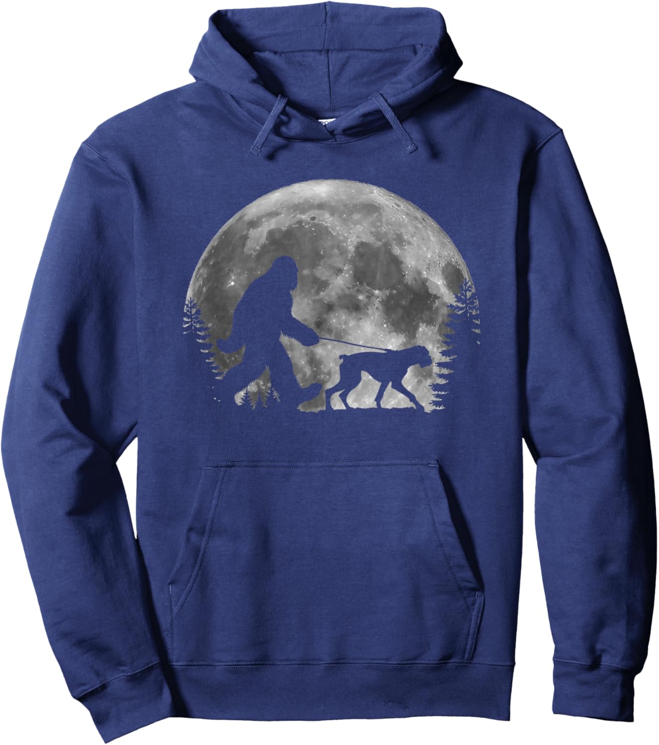 Bigfoot Walking a Dog Funny Boxer Lovers Moon Halloween Hoodie - Hoodie | Navy