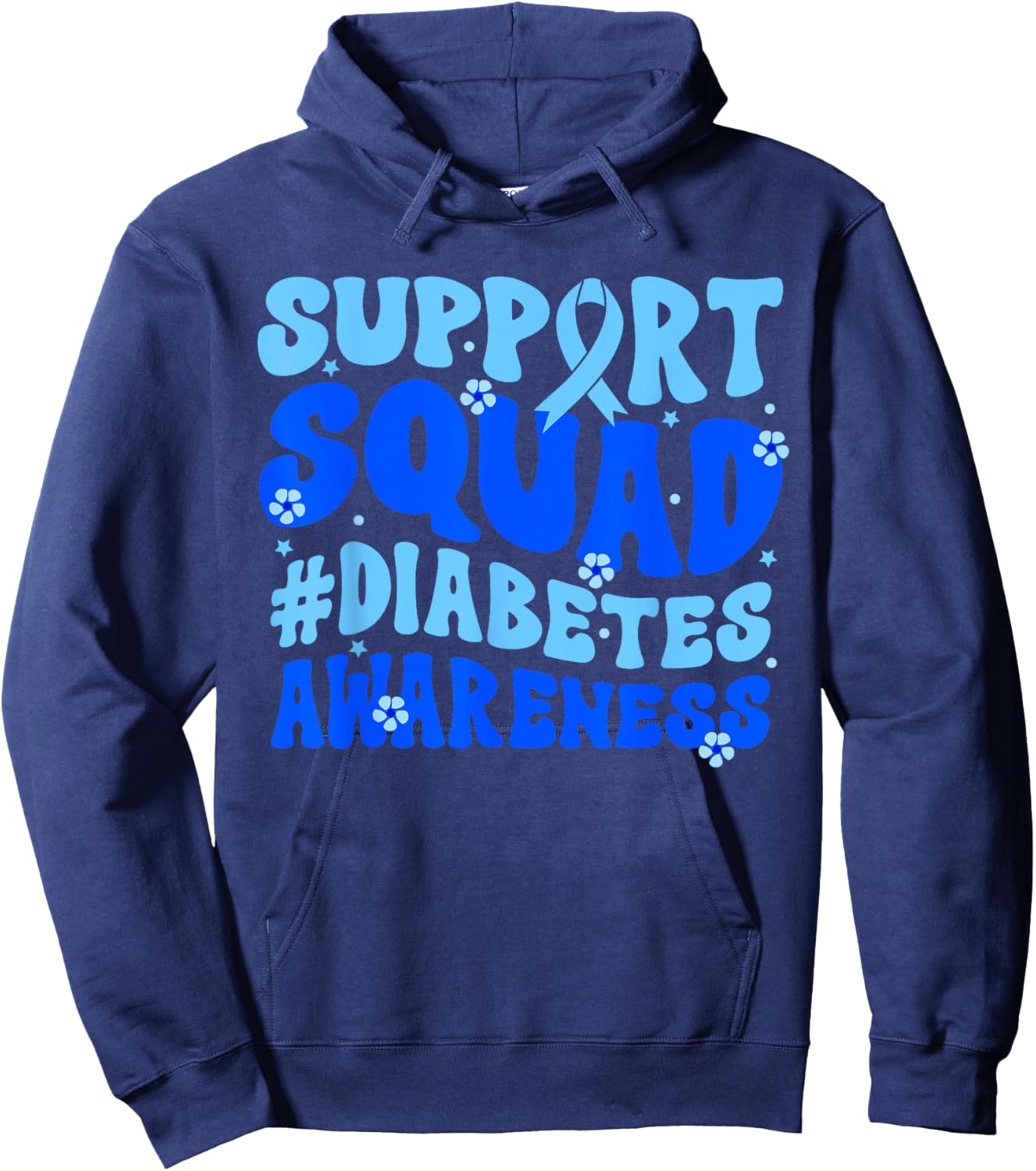 Groovy Support Squad Blue Ribbon Diabetes Awareness Month Hoodie - Hoodie | Navy