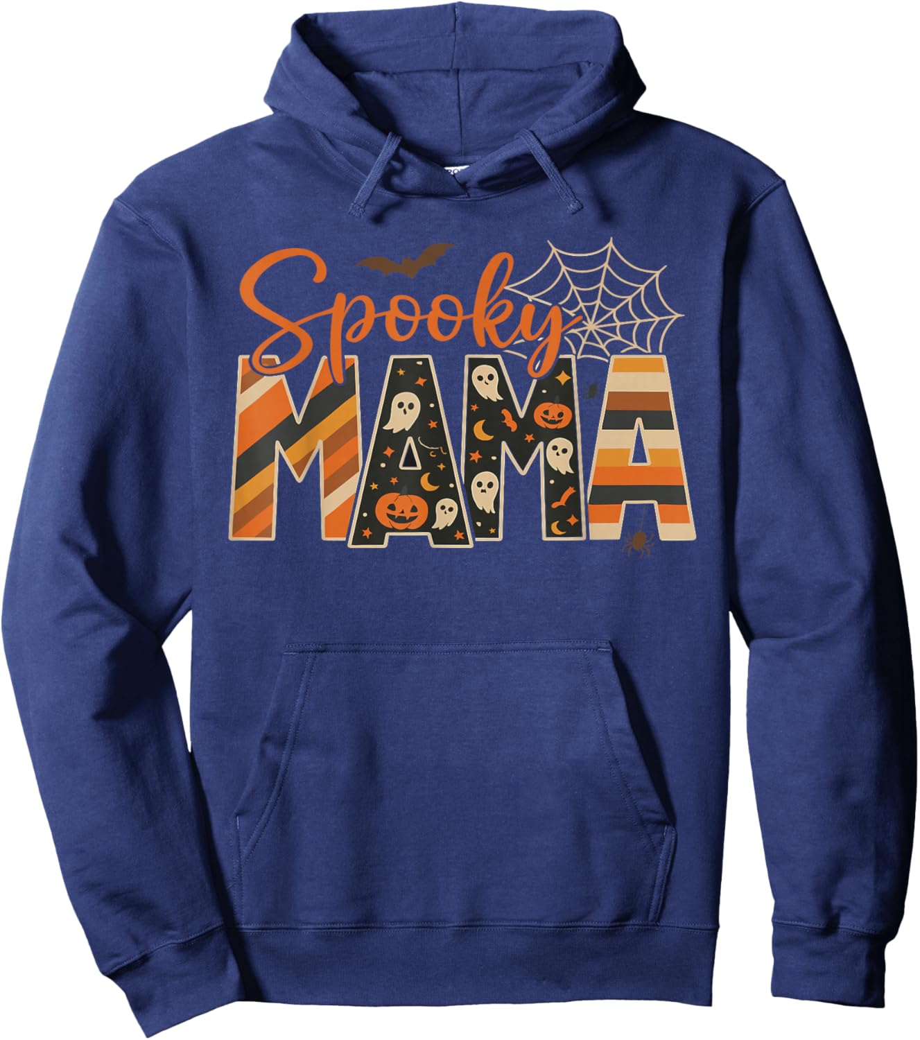 Spooky Mama Funny Mom Halloween Ghost Witch Bat Hoodie - Hoodie | Navy