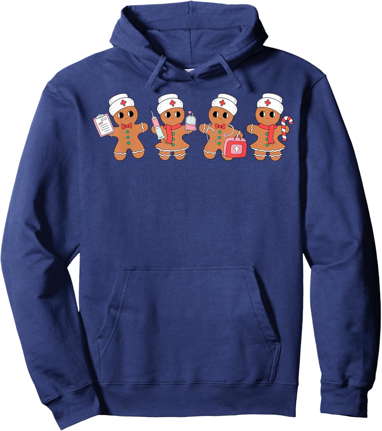 Cute Nurse Squad Gingerbread Christmas Holiday Pajamas Funny Hoodie - Hoodie | Navy