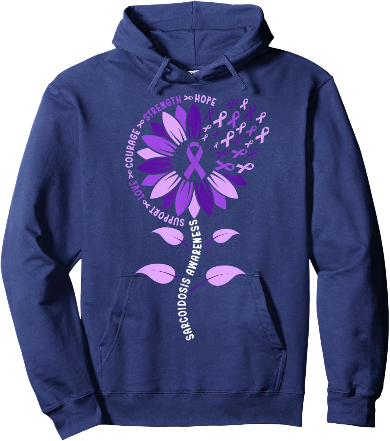 Sunflower Purple Ribbon Sarcoidosis Awareness Month Hoodie - Hoodie | Navy