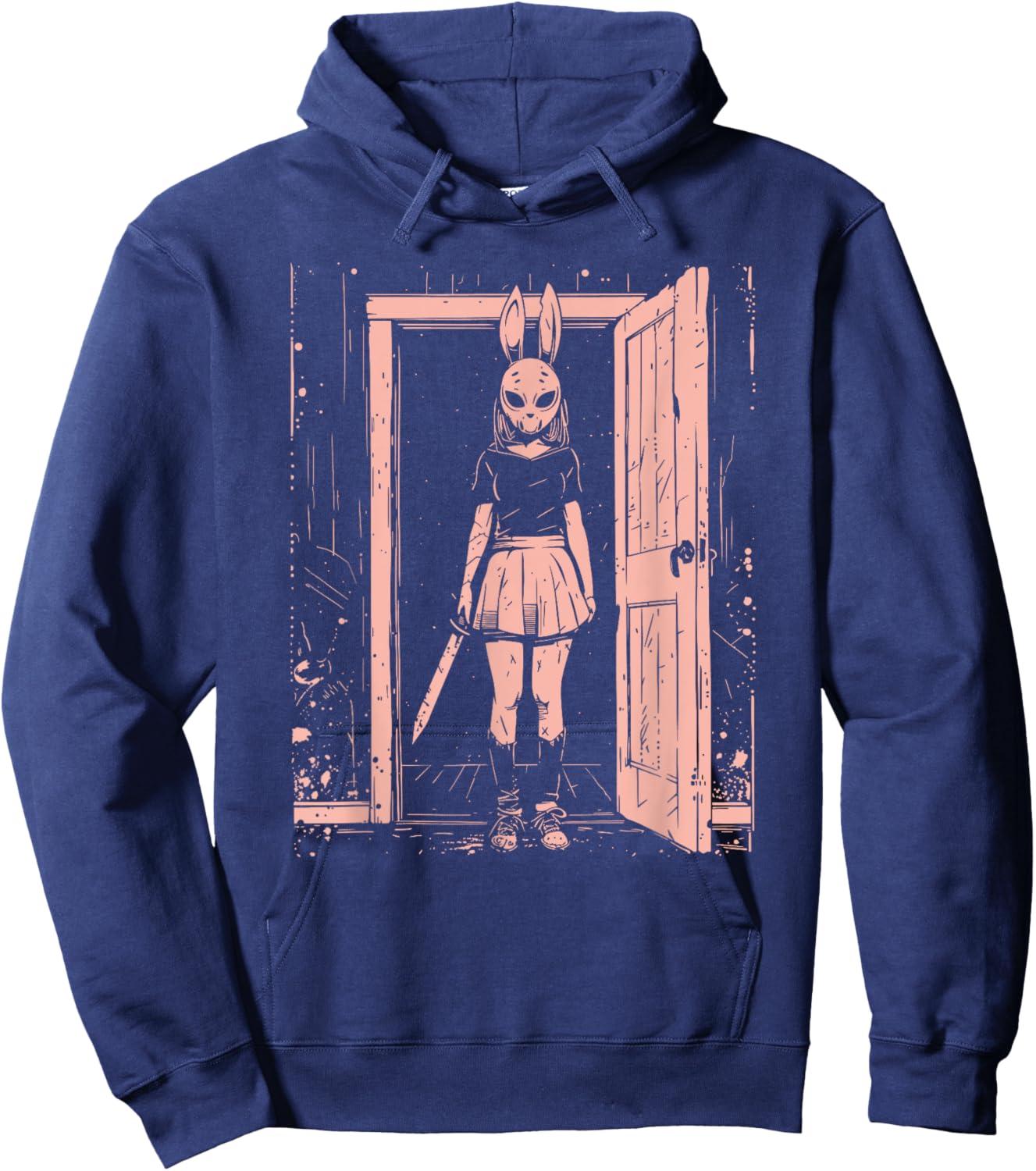 Creepy Girl Bunny Mask Slasher Pastel Goth Anime Horror Hoodie - Hoodie | Navy