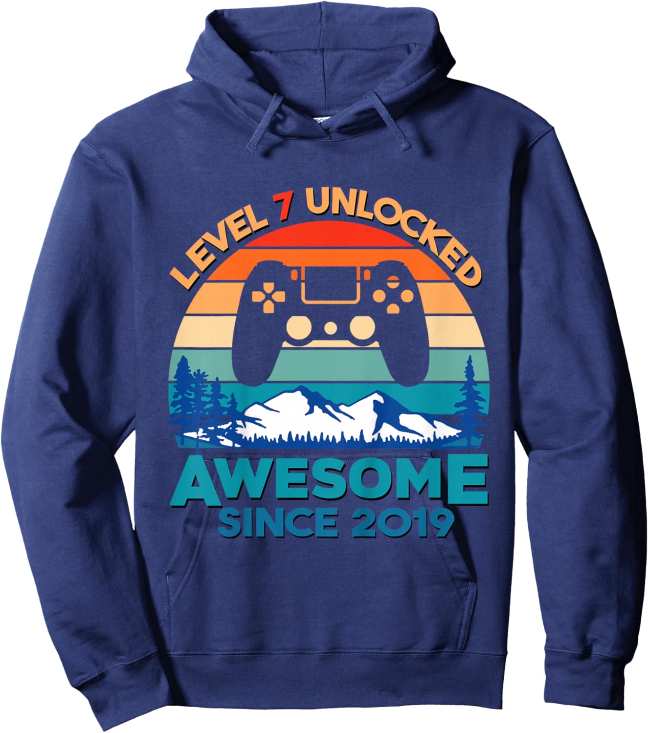 Kids Level 7 Unlocked 7th Birthday Boy Game Turning 7 Year Old Hoodie - Hoodie | Navy