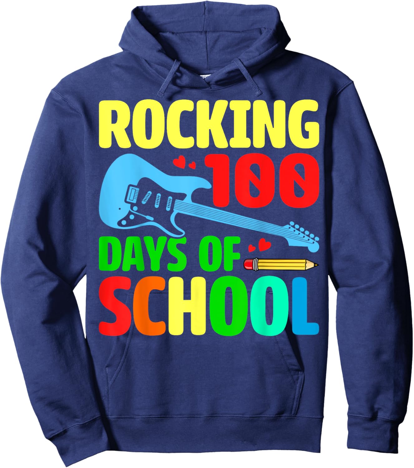 Rocking 100 Days of School Music Lover Students Teacher Hoodie - Hoodie | Navy