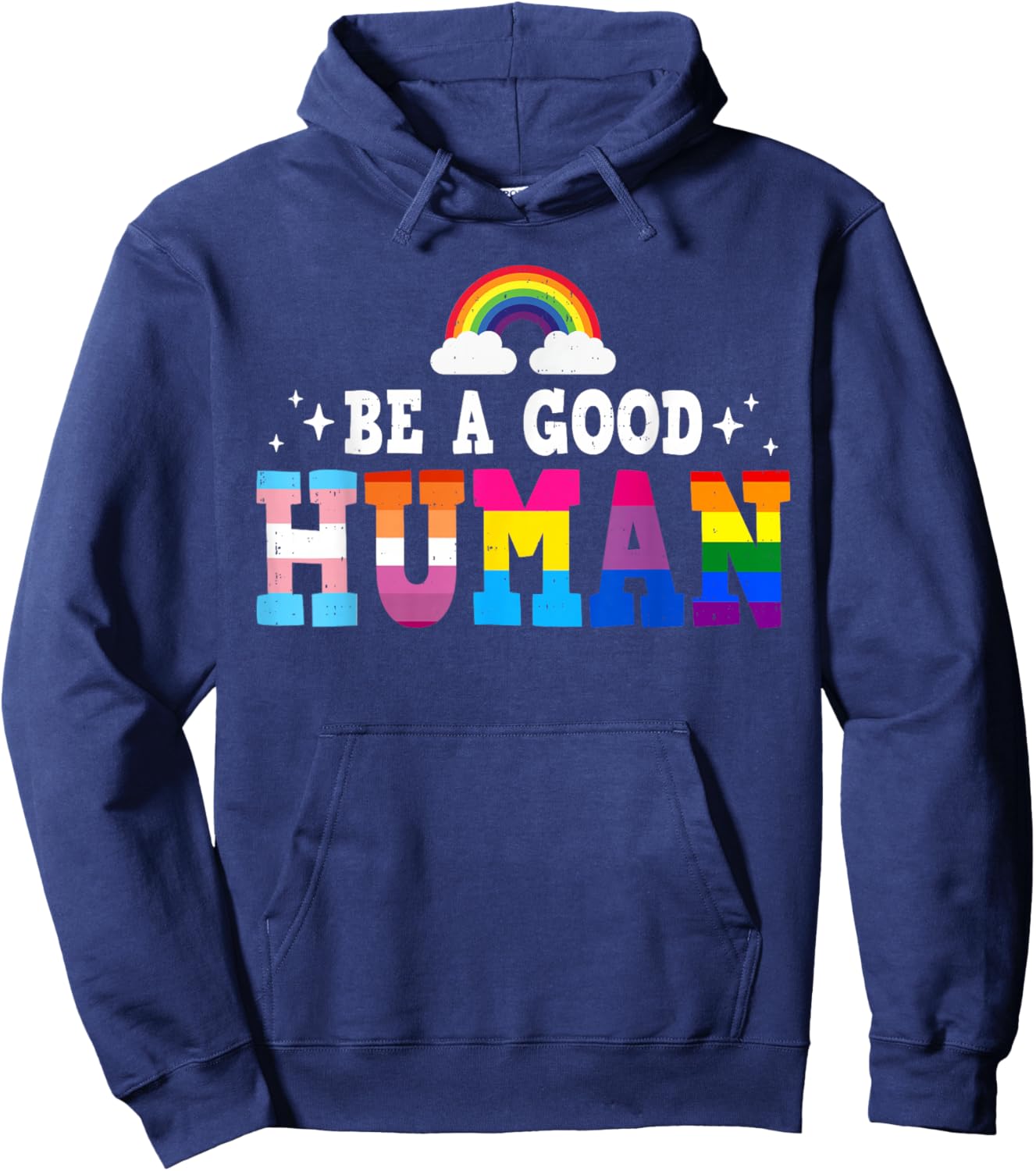 Human Rights Proud LGBTQ Rainbow Flag Lesbian Gay Pride Ally Hoodie - Hoodie | Navy