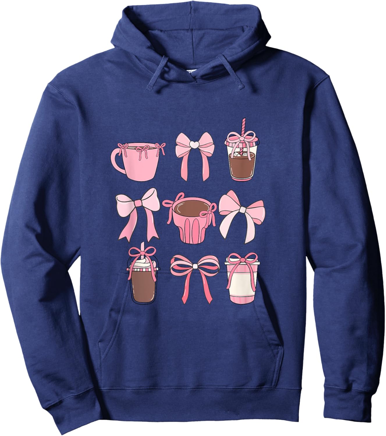 Cute Hot Iced Coffee and PInk Bows Girly Aesthetic Hoodie - Hoodie | Navy