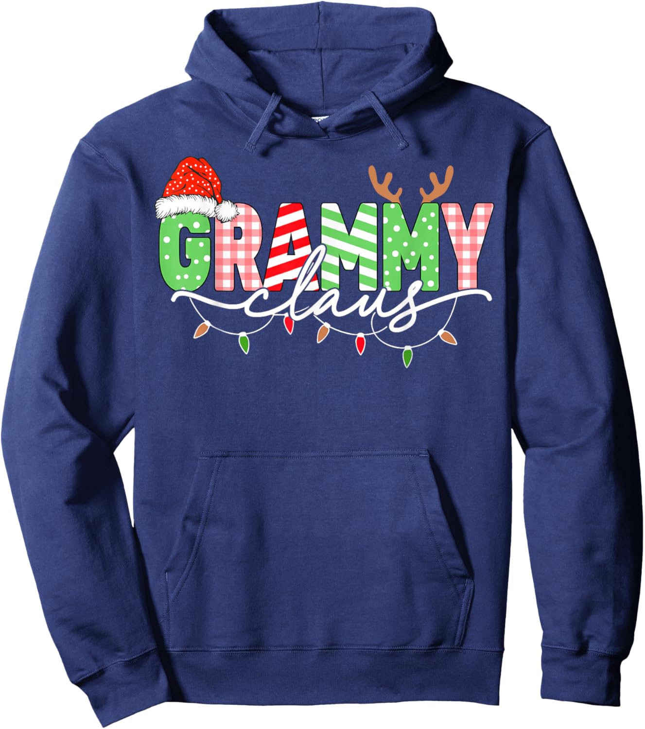 Grammy Claus Christmas Lights Santa Hat Family Matching Hoodie - Hoodie | Navy