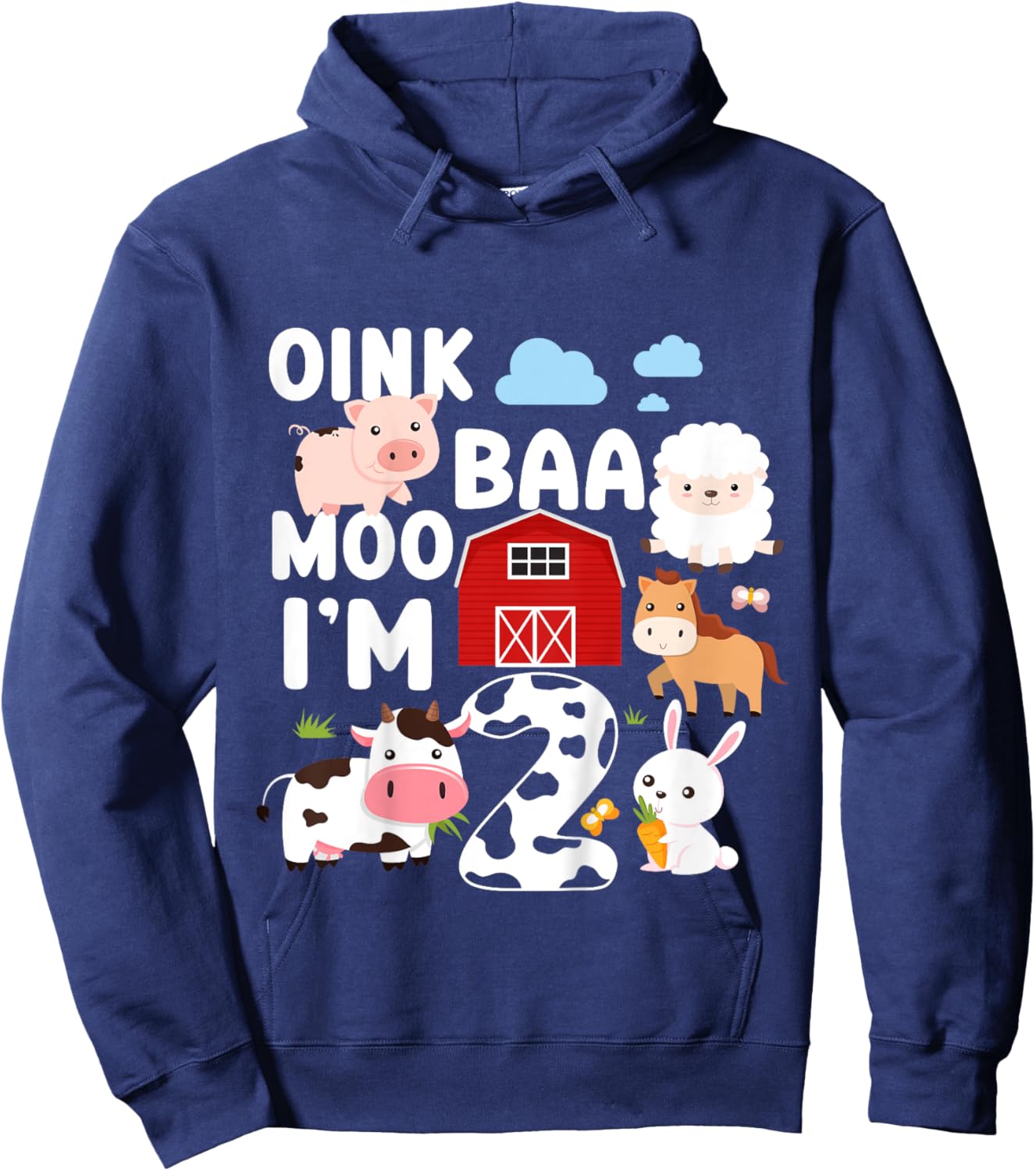 Oink Baa Moo I'm 2 Farm Animals 2nd Birthday For Kids Hoodie - Hoodie | Navy
