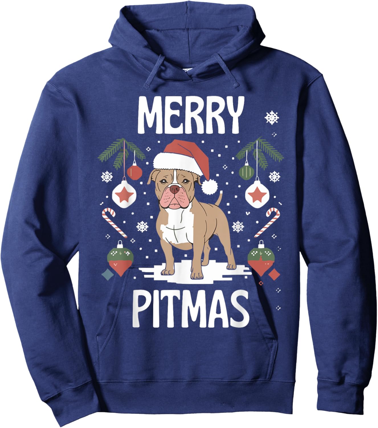 Merry Pitmas Funny Matching Christmas Pajamas Pitbull Dog Hoodie - Hoodie | Navy
