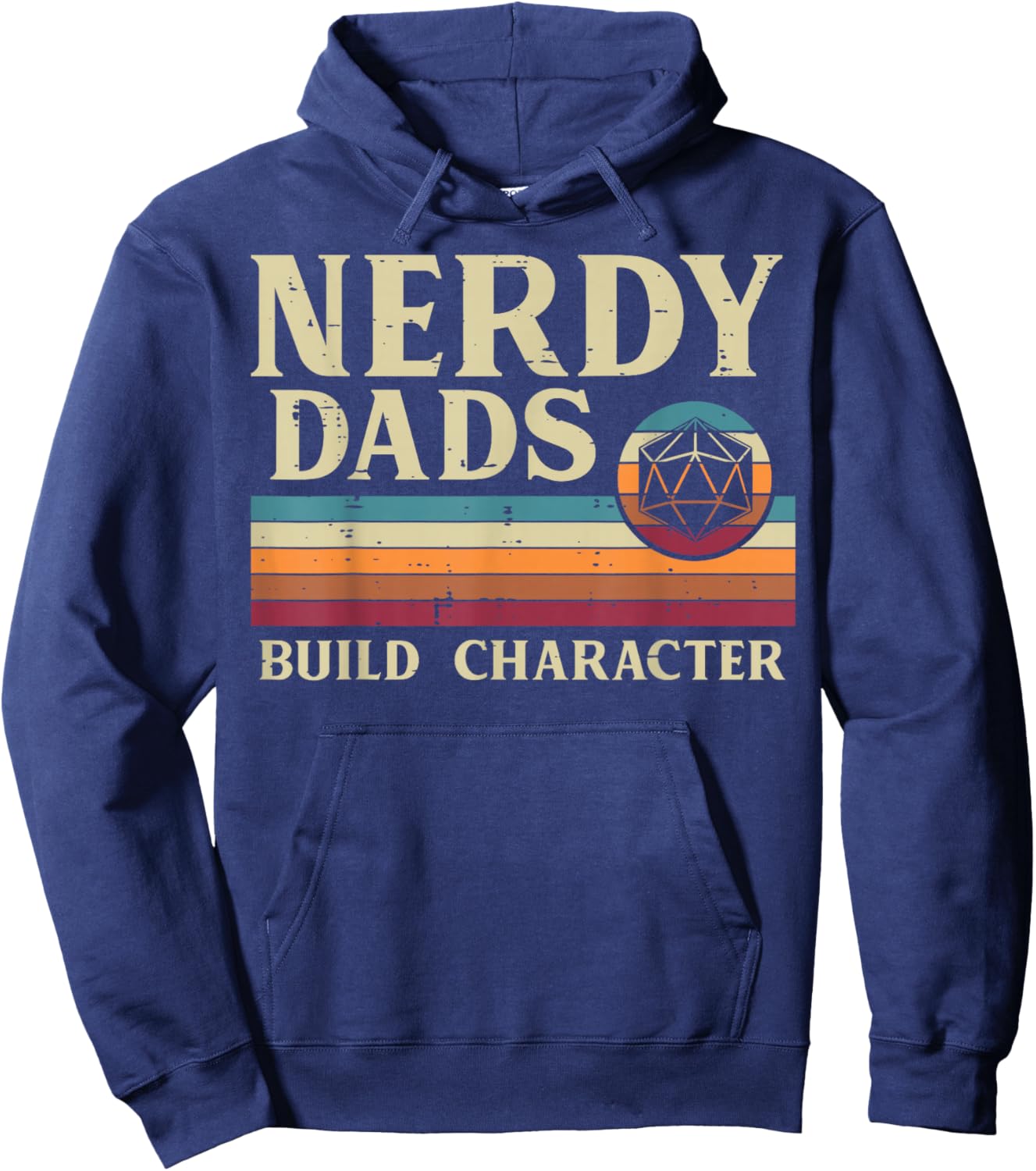 Nerdy Dads Build Character Retro Fathers Day Daddy Papa Men Hoodie - Hoodie | Navy