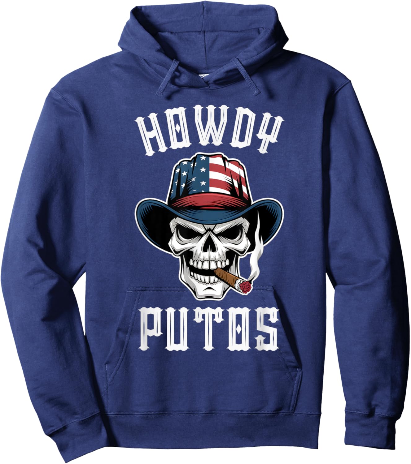 Howdy Putos Funny Retro Vintage Western Cowboy Skull Hoodie - Hoodie | Navy