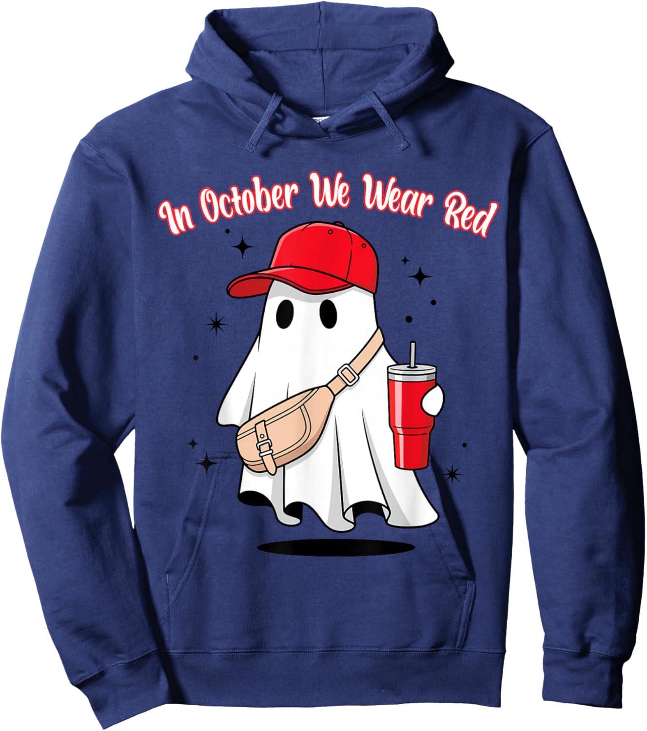 in October We Wear Red October Funny Ghost with Baseball Hat Hoodie - Hoodie | Navy