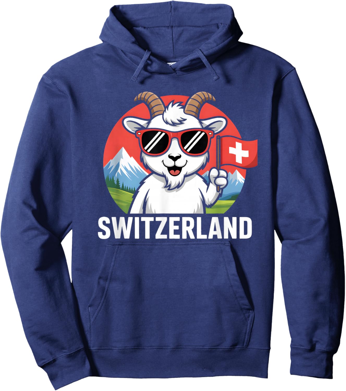 Switzerland Mountain Goat Design Funny Swiss Flag Graphic Hoodie - Hoodie | Navy