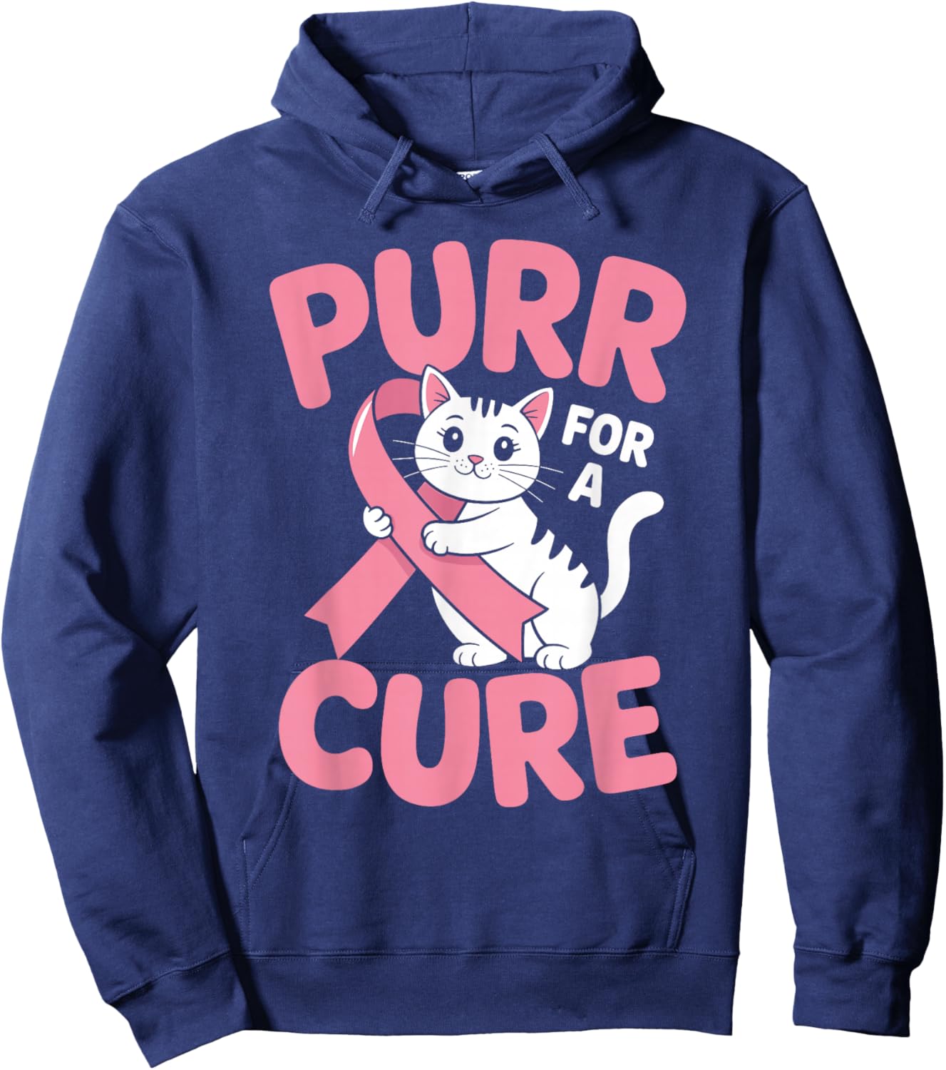 Purr for A Cure Cat Pink Ribbon Breast Cancer Awareness Hoodie - Hoodie | Navy