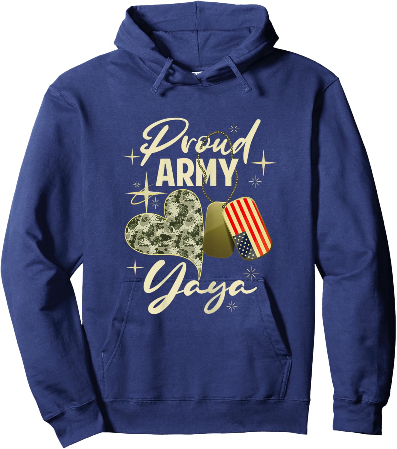 Proud Army Yaya Camouflage Mother's Day Dog Tag US Flag Hoodie - Hoodie | Navy