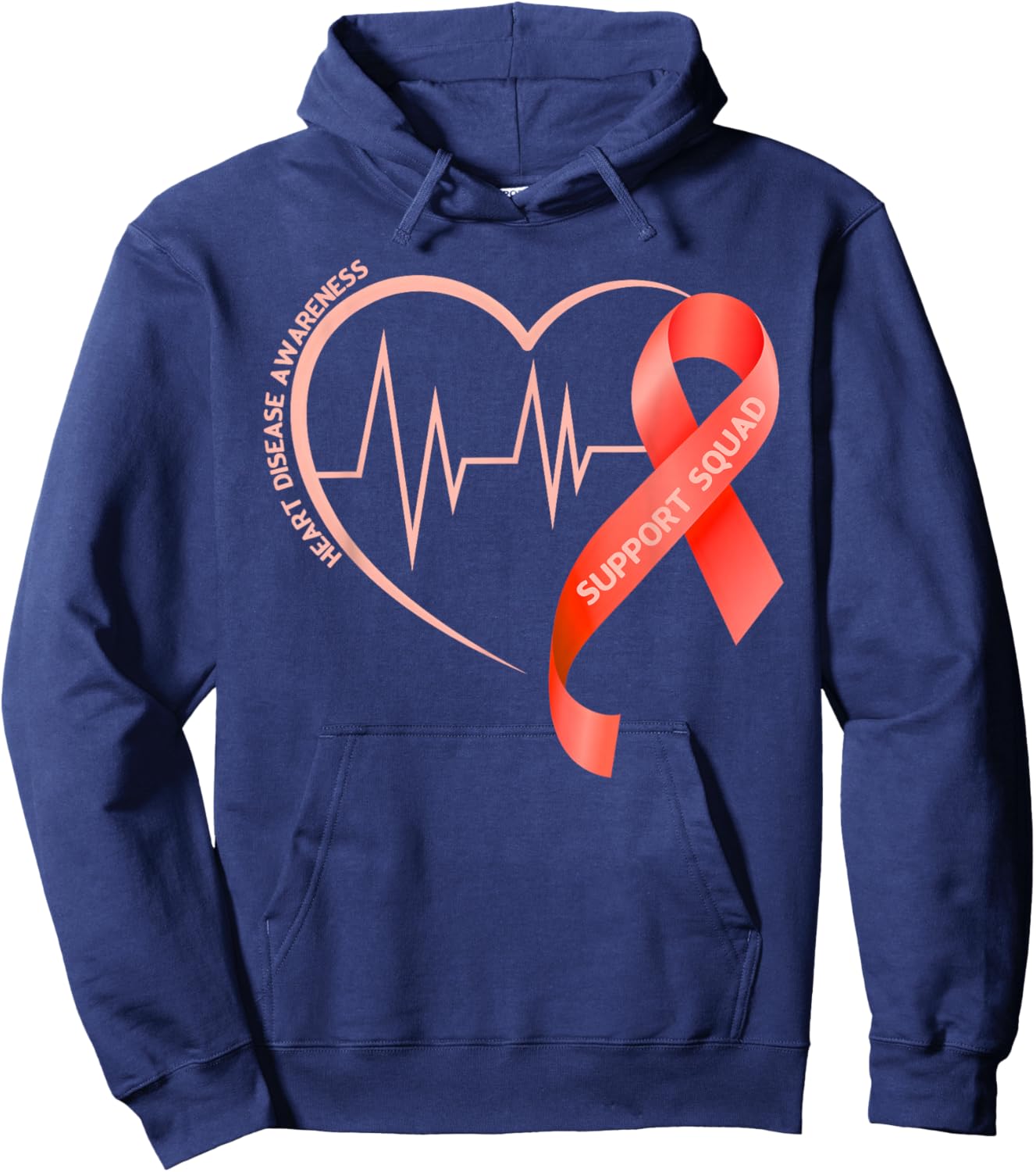 Support Squad Heart Disease Awareness Heartbeat Wear Red Hoodie - Hoodie | Navy
