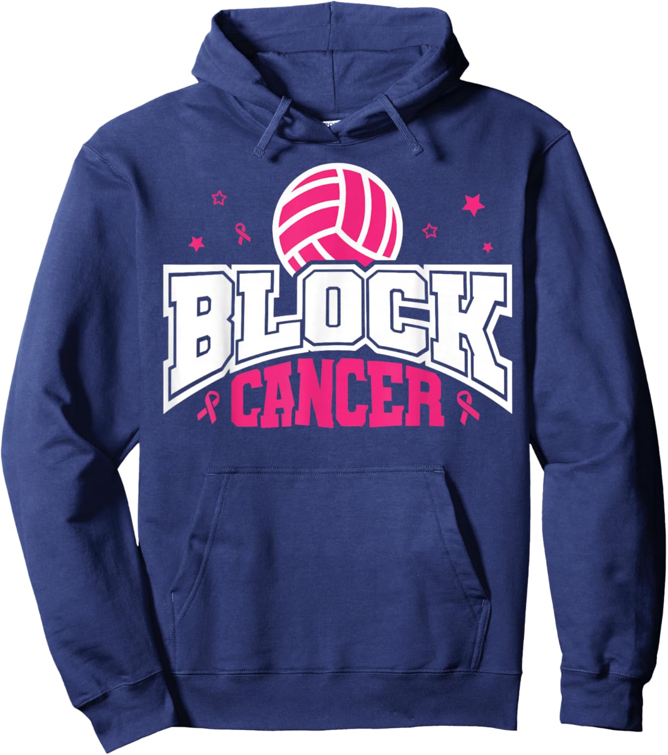 Pink Ribbon Block Cancer Volleyball Breast Cancer Awareness Hoodie - Hoodie | Navy