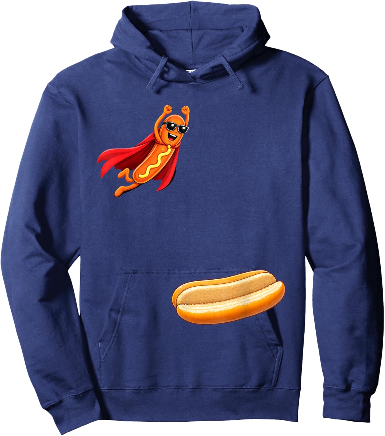 Funny Hot Dog Jumping Superhero Hot Dog Hoodie - Hoodie | Navy