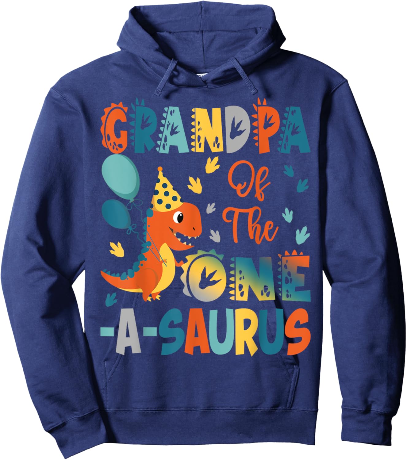Grandpa Of The One-A-Saurus 2Nd Birthday Dinosaur Party Hoodie - Hoodie | Navy
