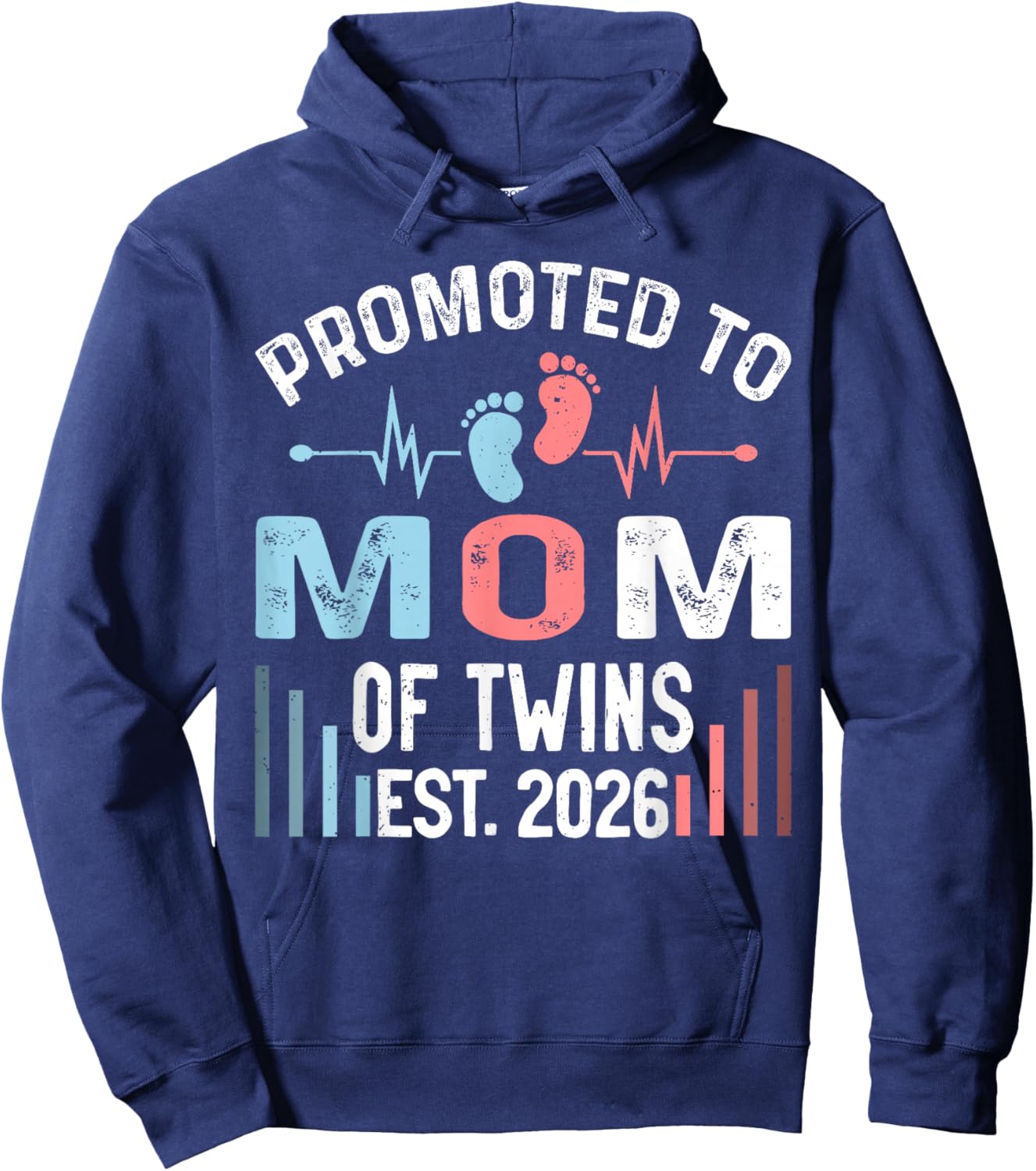 Promoted to Mom of Twins Est 2026 Twin Baby Shower Hoodie - Hoodie | Navy