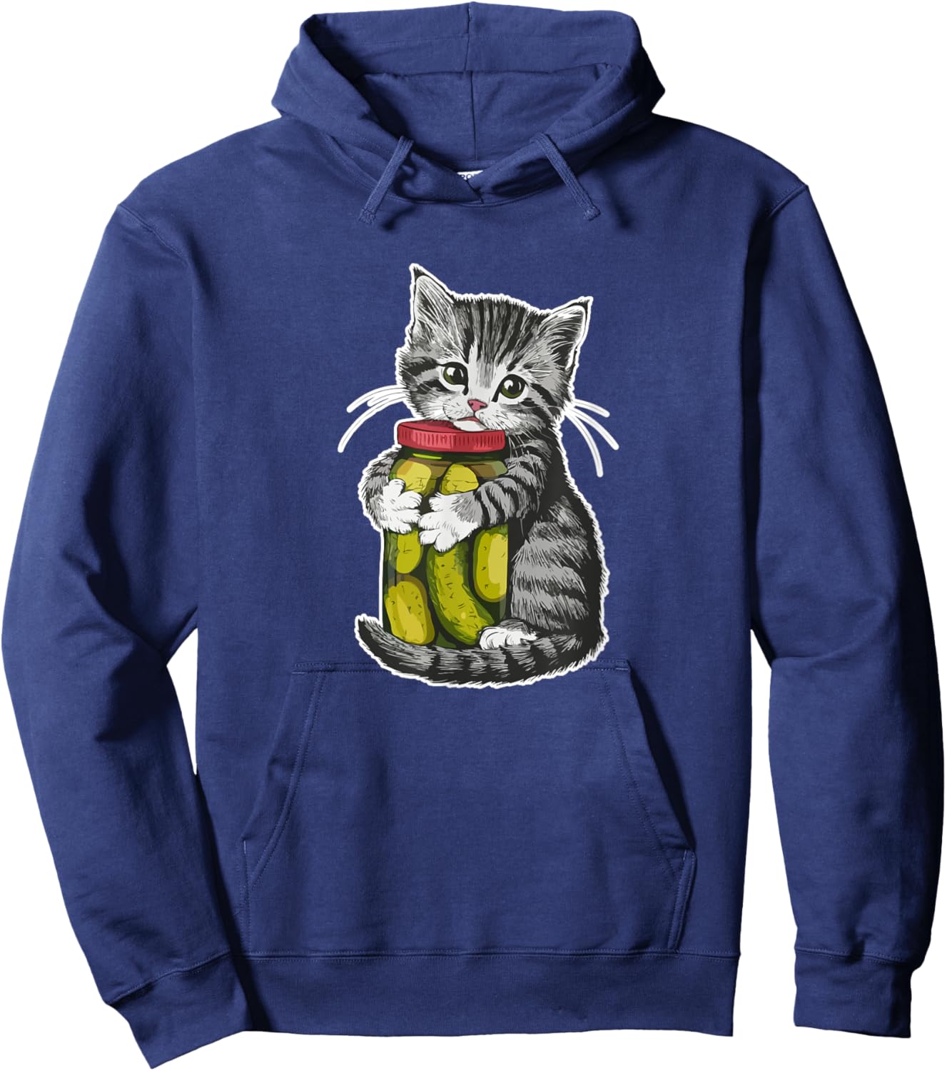Cute kitten Cat hugging a jar of dill pickles Cat Lovers Hoodie - Hoodie | Navy