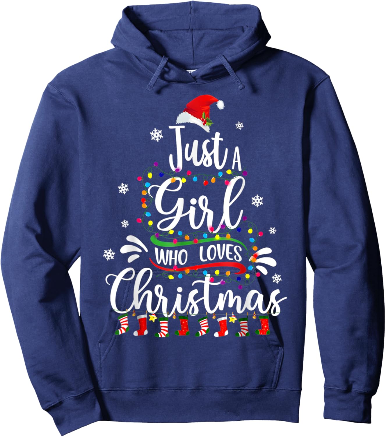 Merry Christmas Just A Girl Who Loves Christmas Tree Xmas Hoodie - Hoodie | Navy