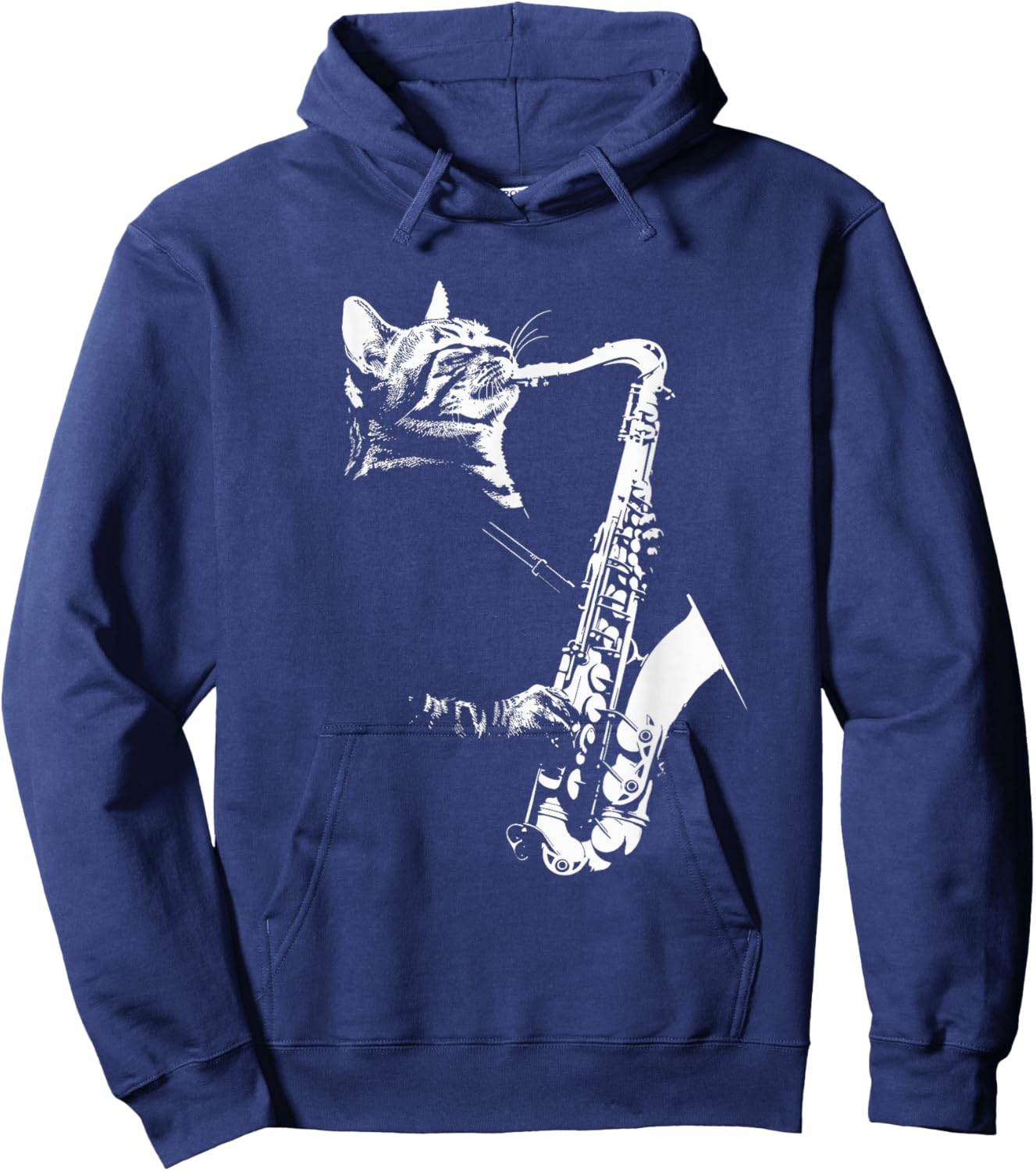 Funny Cat Saxophone Jazz Musician Sax Hoodie - Hoodie | Navy