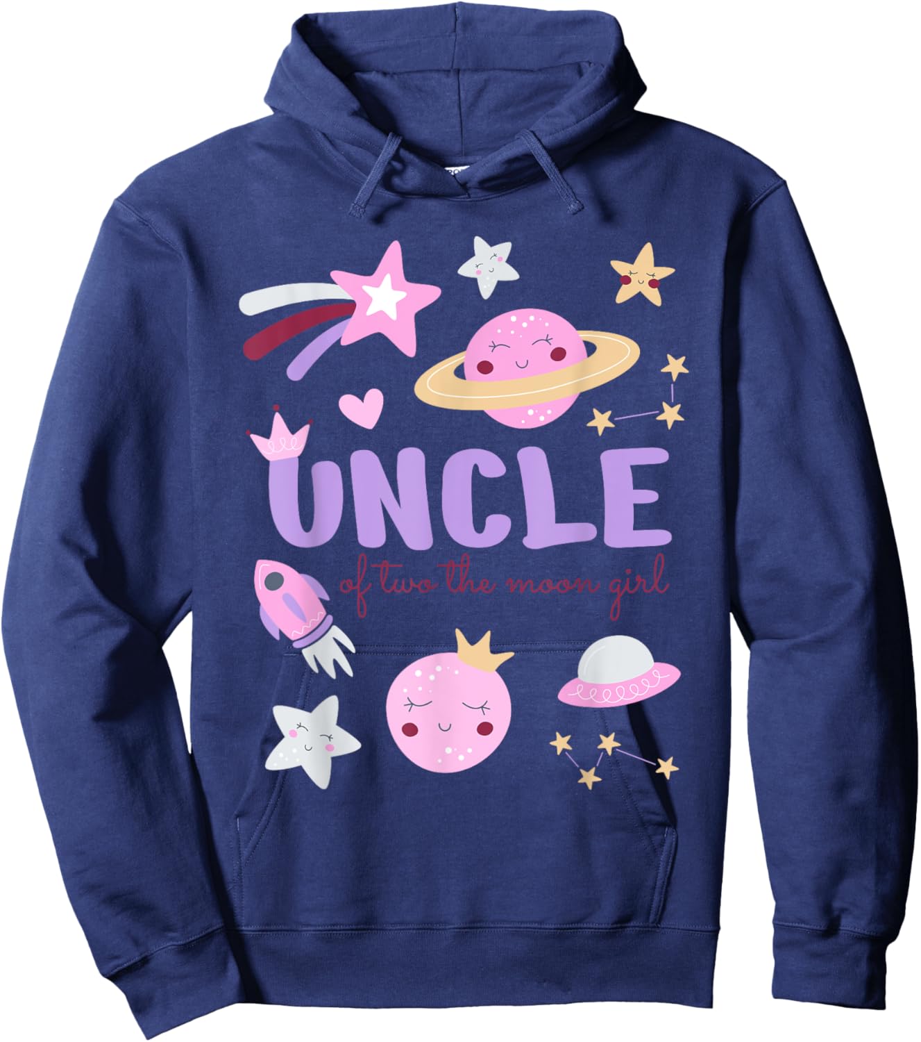 Uncle of Two The Moon Girl Cosmos Stars Space 2nd Birthday Hoodie - Hoodie | Navy