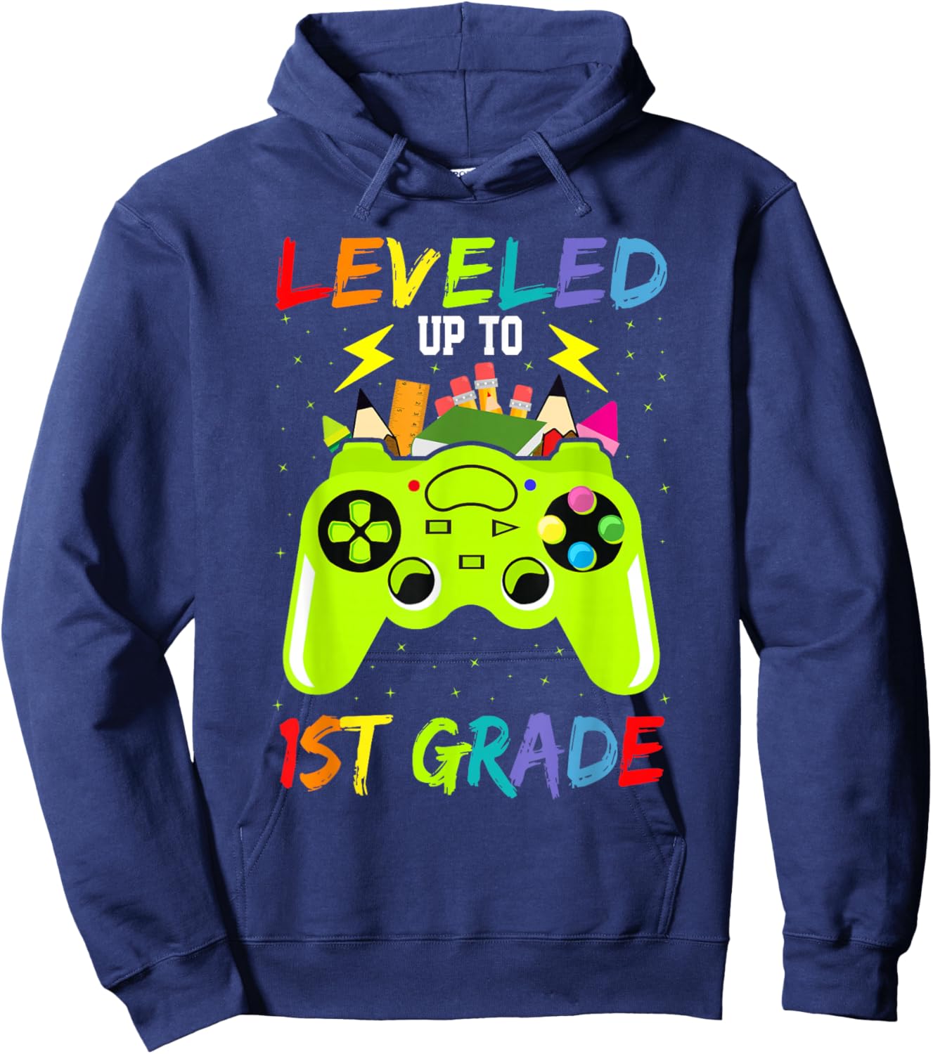 Leveled Up To 1st Grade Gamer Back To School First Day Boys Hoodie - Hoodie | Navy