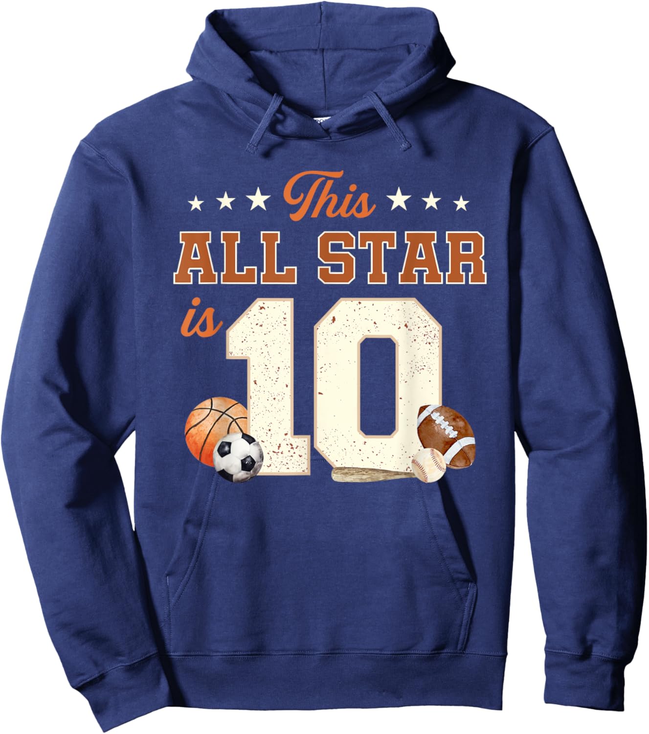 This All Star is 10 Year Old Boy 10th Birthday Sports Hoodie - Hoodie | Navy