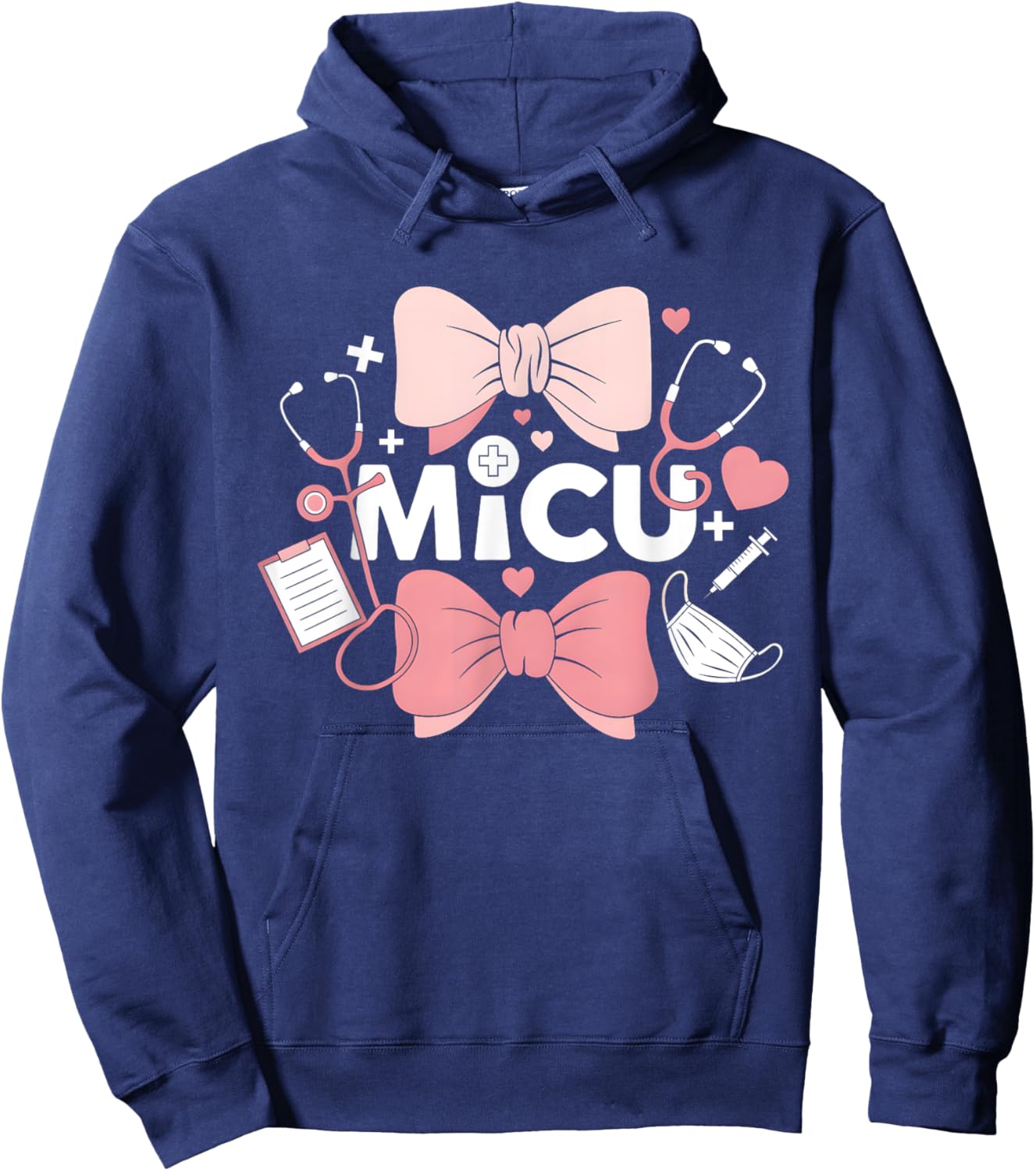 Coquette Bow MICU Nurse Medical Intensive Care Unit Hoodie - Hoodie | Navy