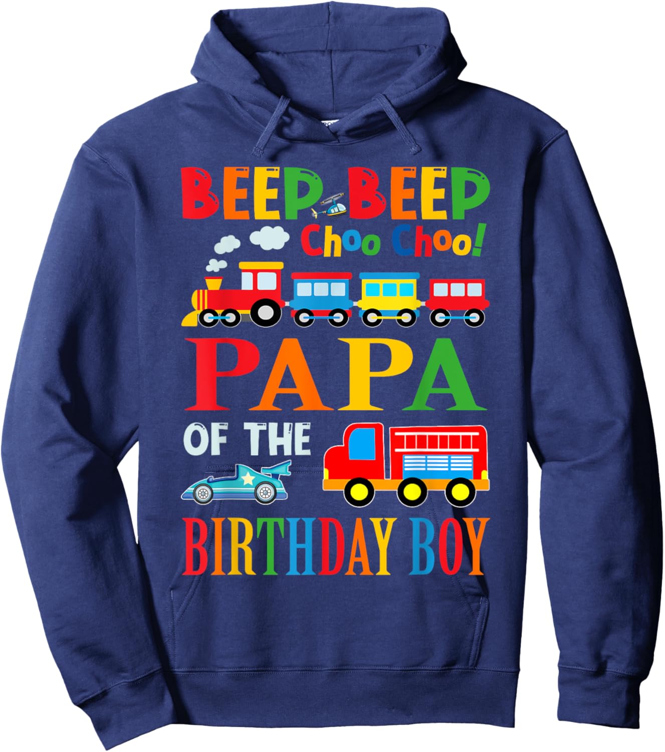 Papa Of The Birthday Boy Transportation Family Matching Hoodie - Hoodie | Navy