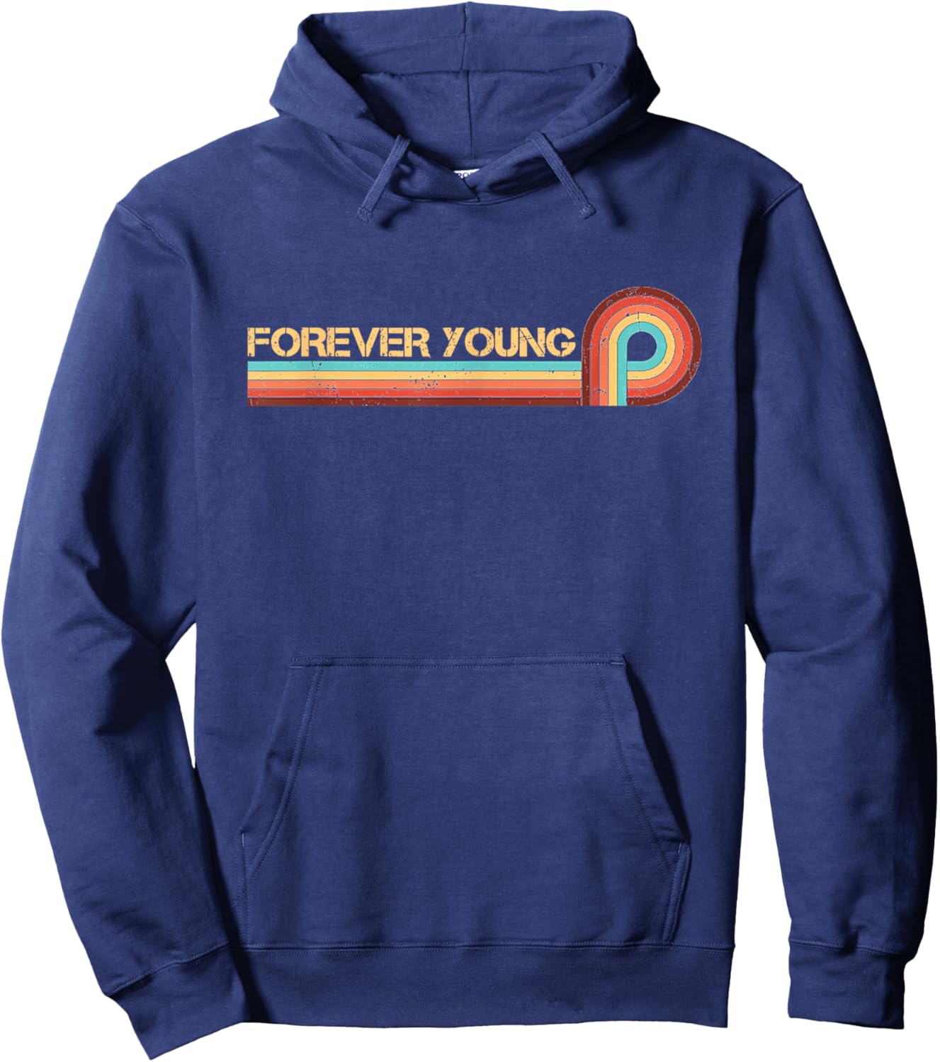 Vintage Retro Stripes Funny Saying Forever Young Hoodie - Hoodie | Navy