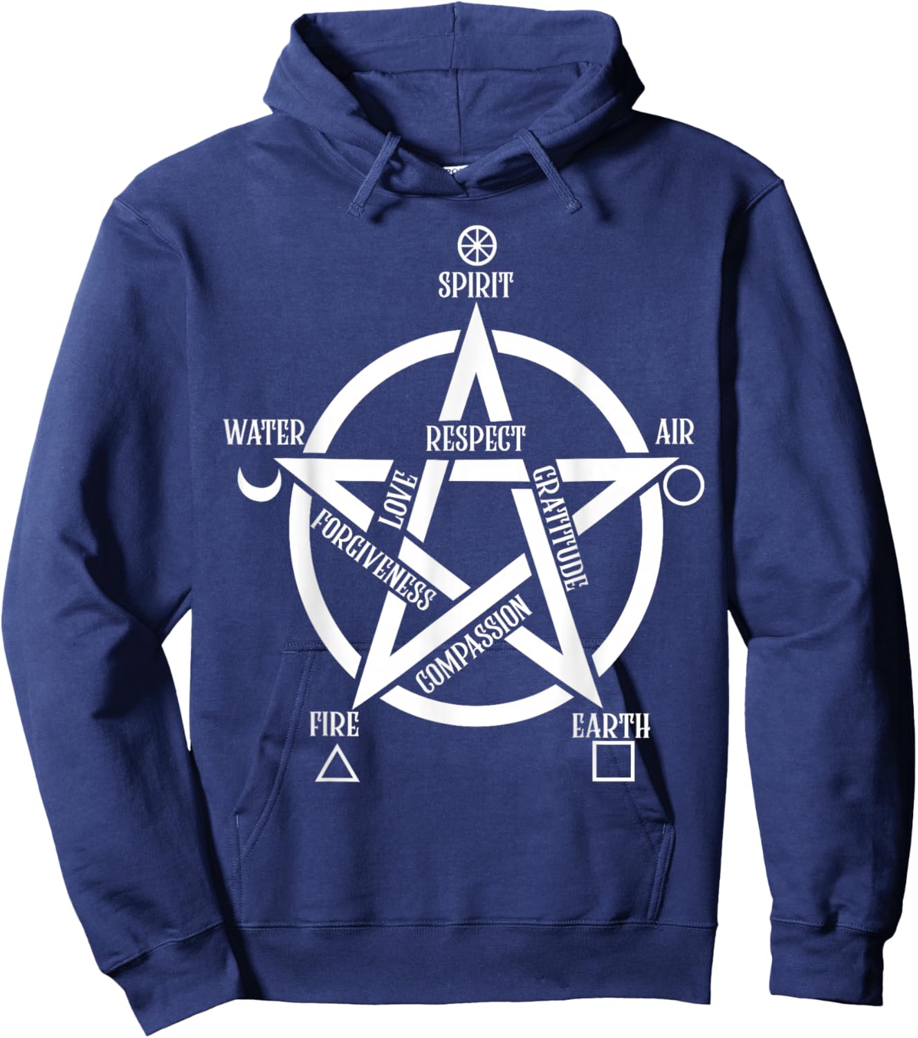 Spirit Water Fire Earth Air - Elemental Pentacle Witch Hoodie - Hoodie | Navy