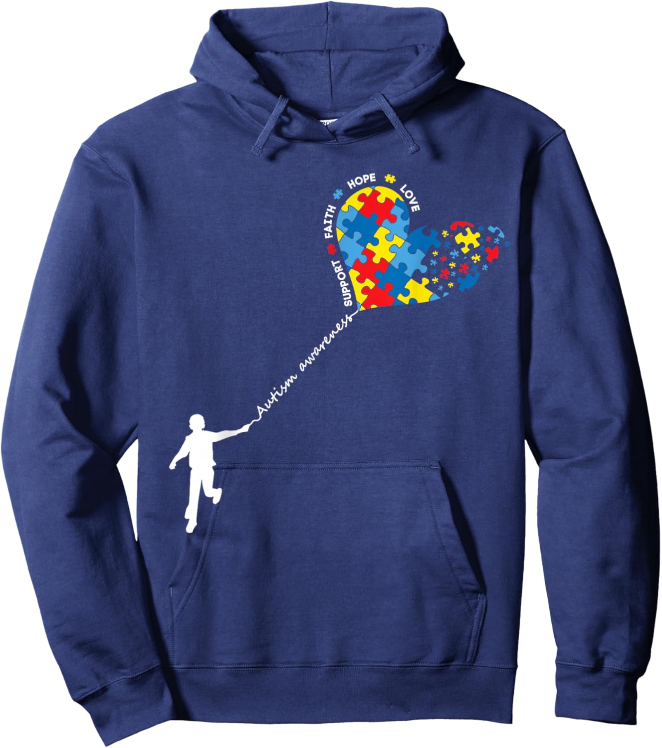 Autism Awareness Puzzle Heart Balloon Love Hope Support Hoodie - Hoodie | Navy