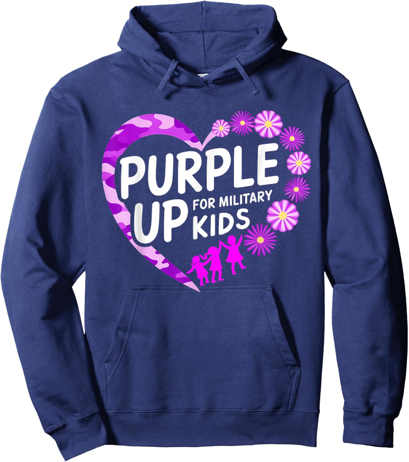 Cute Heart Purple Up For Military Kids Military Child Month Hoodie - Hoodie | Navy