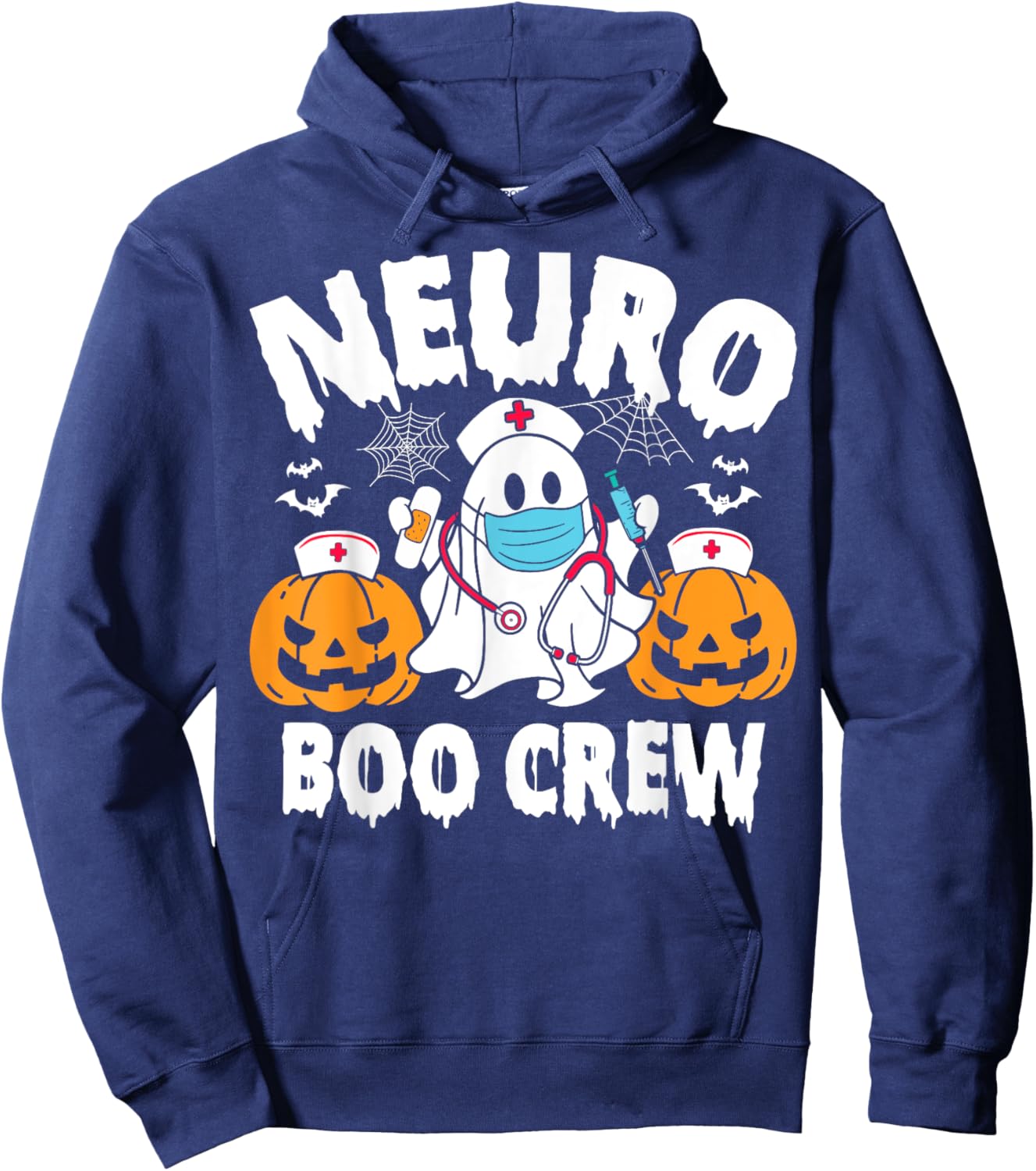 Neuro Nurse Boo Crew Retro Halloween Neurology Nurse Hoodie - Hoodie | Navy