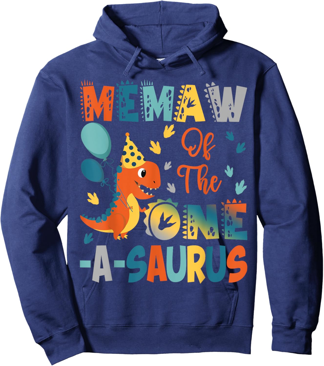 Memaw Of The One-A-Saurus 2Nd Birthday Dinosaur Party Hoodie - Hoodie | Navy