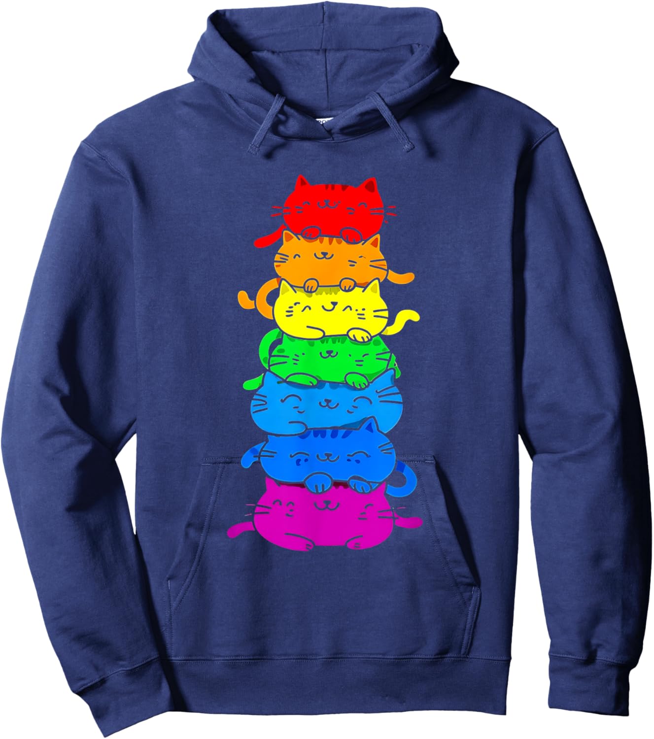 Cat Stack Rainbow Gay Pride Cute LGBT Animal Pet Lover Women Kids Hoodie - Hoodie | Navy