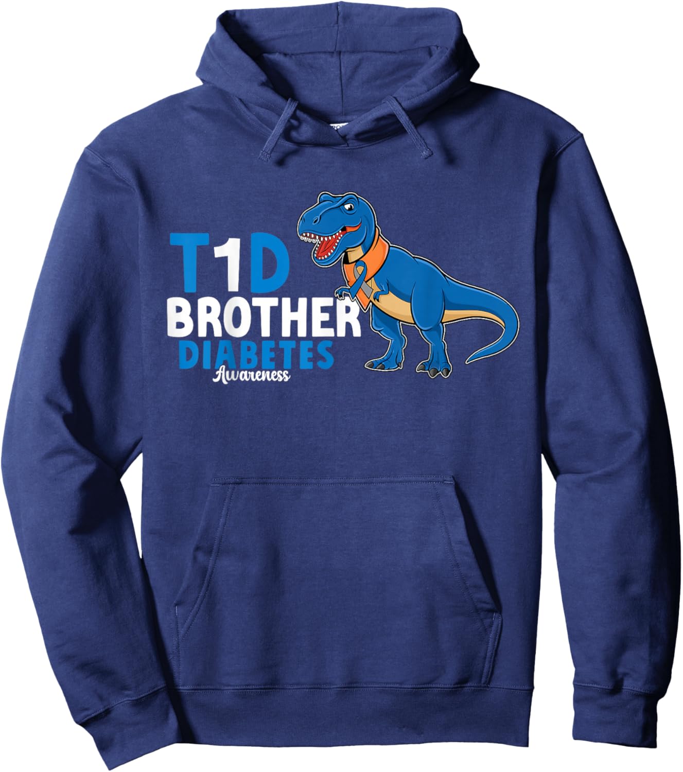 T1D Brother Type 1 Diabetes Awareness Month Dinosaur Hoodie - Hoodie | Navy