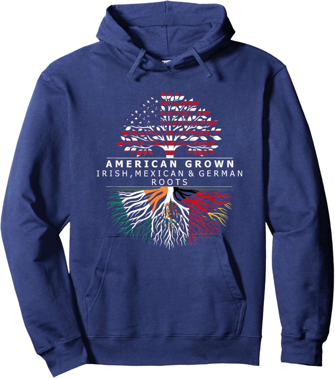 American Grown with Flag Heritage Irish Mexican German Roots Hoodie - Hoodie | Navy