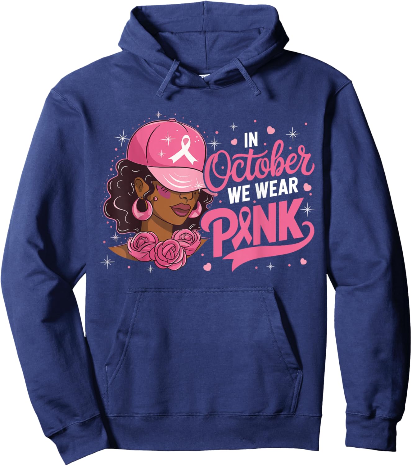 In October We Wear Pink Breast Cancer Awareness Black Women Hoodie - Hoodie | Navy