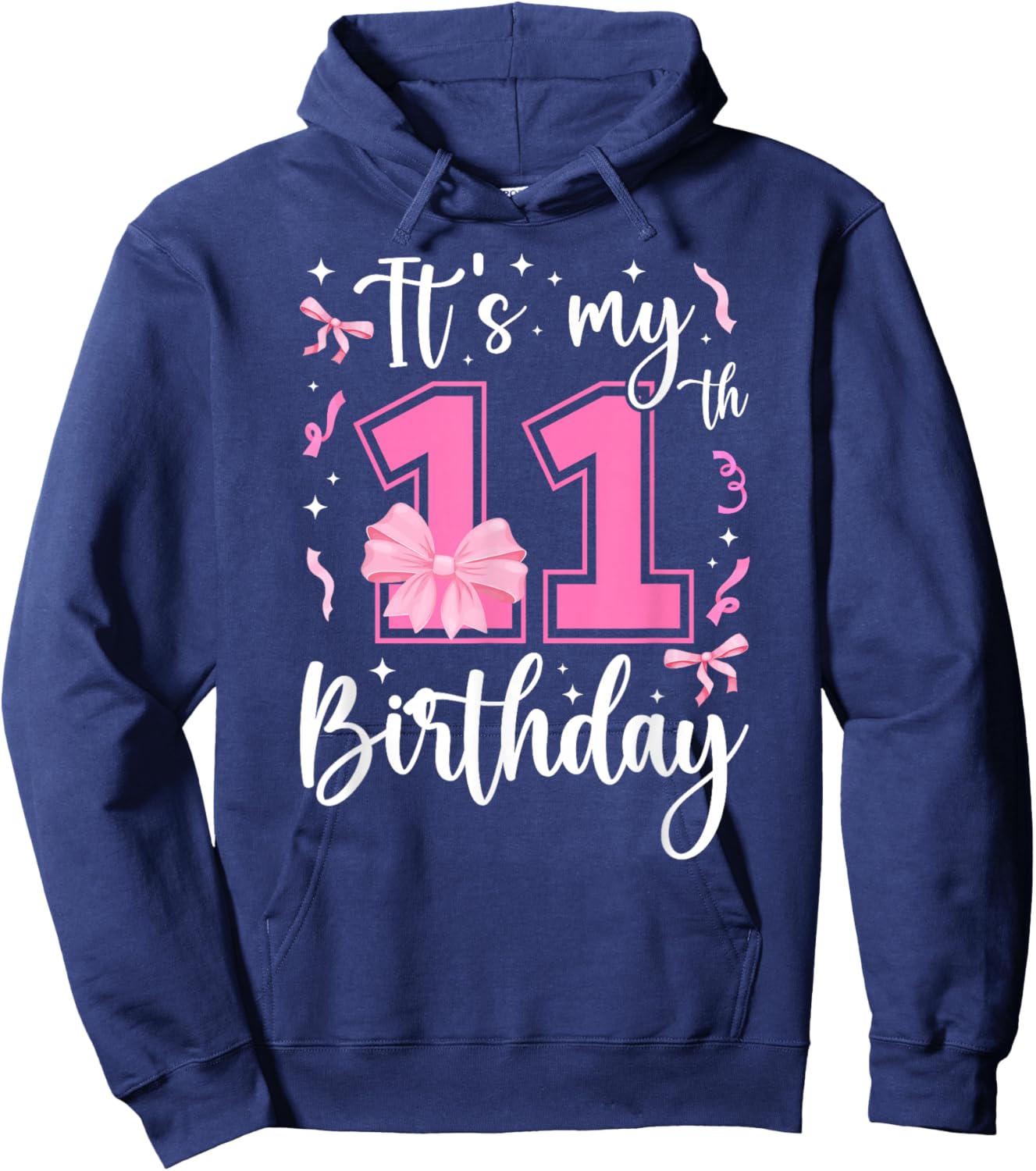 11th Coquette Themed Birthday Eleven Year Old Girl Bow Hoodie - Hoodie | Navy