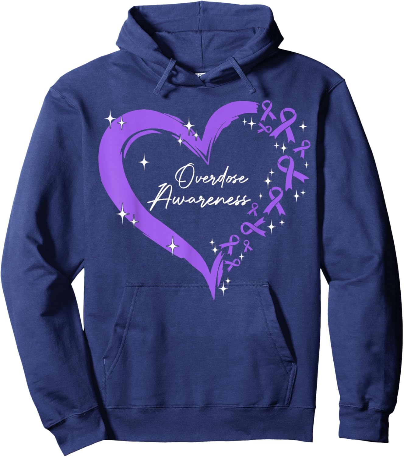 Overdose Awareness Purple Ribbon Drug Addiction Heart Hoodie - Hoodie | Navy