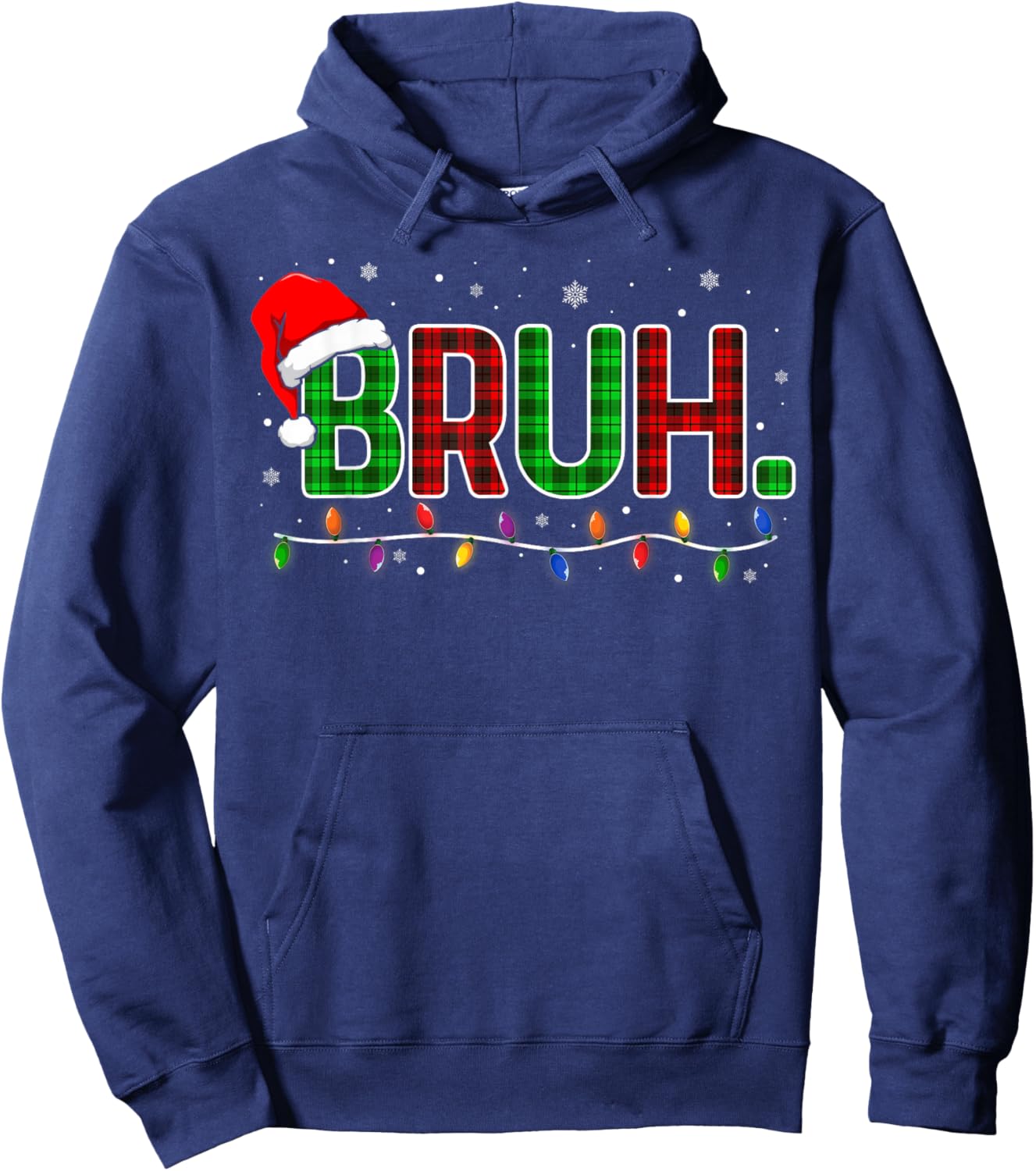 Bruh Funny Christmas Plaid Teens Boys Men Kids Xmas Pajamas Hoodie - Hoodie | Navy