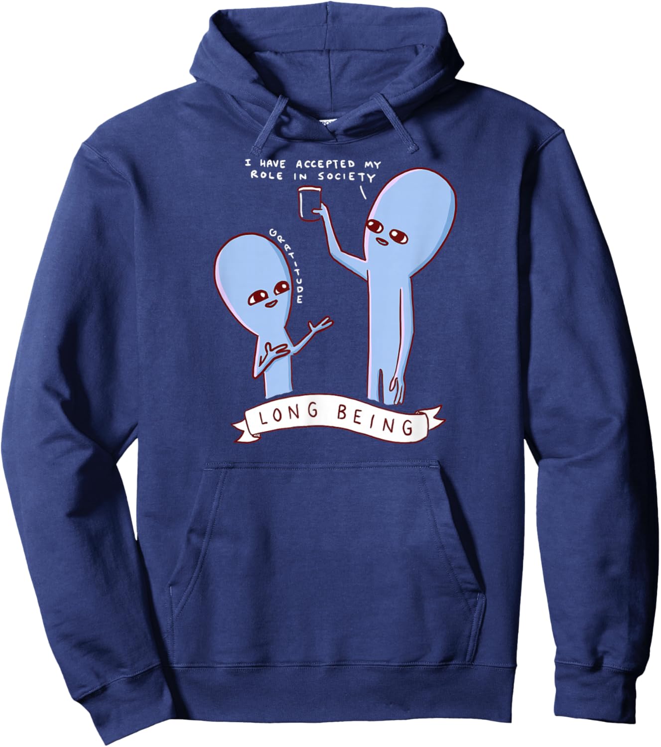 Threadless Nathan W. Pyle Strange Planet Long Being Graphic Hoodie - Hoodie | Navy